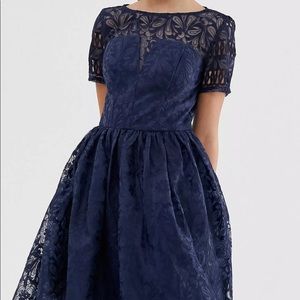Navy lace midi dress